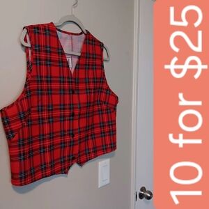 Red Tartan Plaid Button Vest